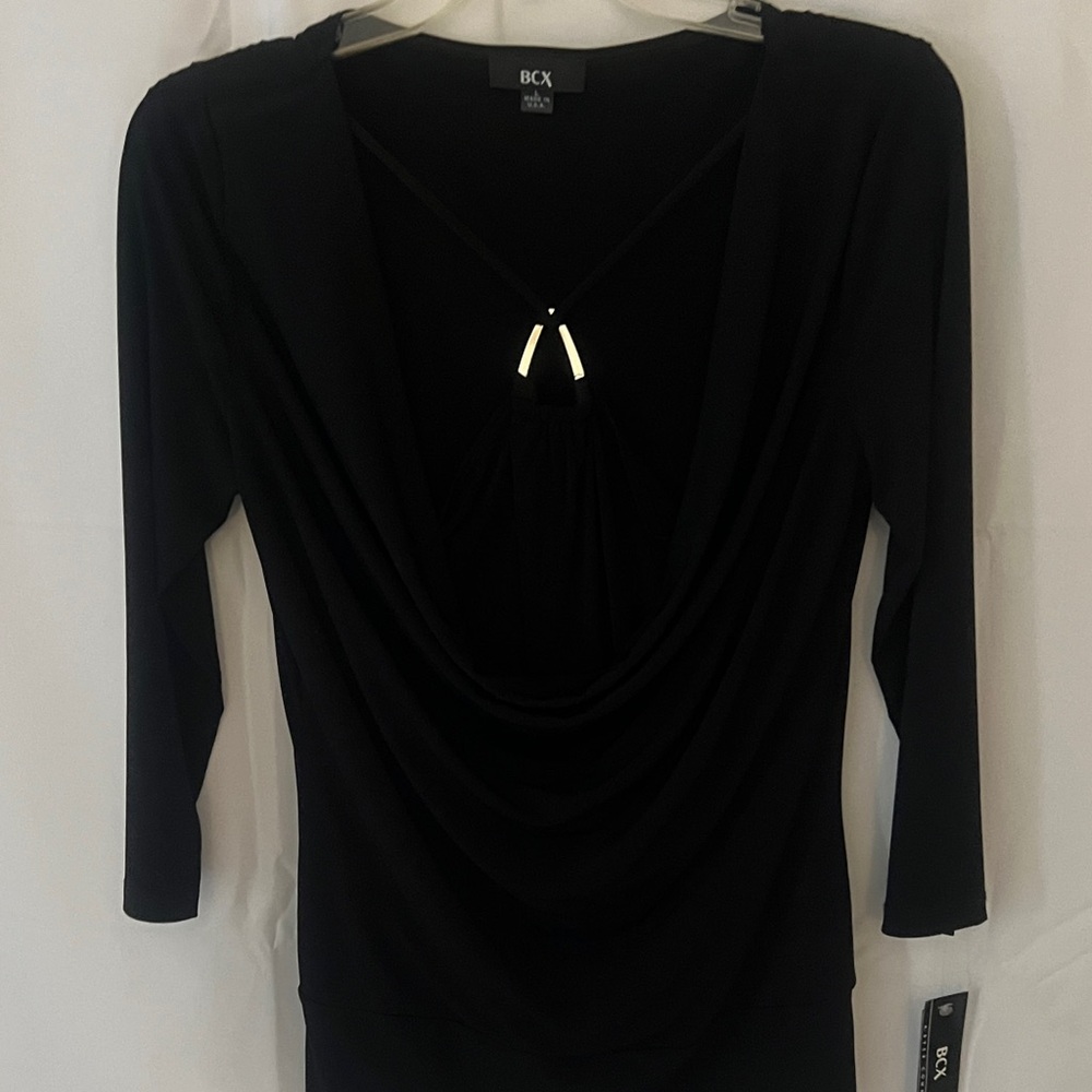 BCX Women's Elegant Black Drape Blouse